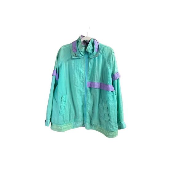 BE IN THE CURRENT SEEN Vintage 1980s Teal Purple Nylon WindBreaker Jacket SZ 22 - Picture 14 of 14